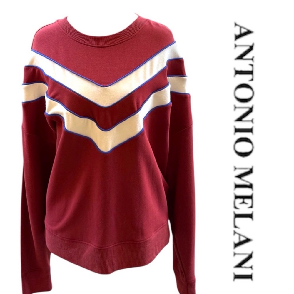 ANTONIO MELANI Burgundy Chevron Pullover with Cream and Blue Trim